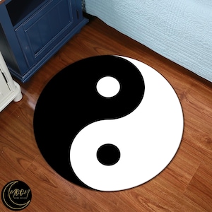 Alfombra con símbolo Yin-Yang, alfombra con patrón Yin Yang, alfombra con mechones Yin Yang, alfombra con símbolo chino, alfombra redonda Yin Yang, alfombra redonda de meditación, alfombra redonda popular