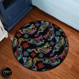 Alfombra japonesa con dragón, alfombra tradicional con dragón, alfombra con diseño de dragón, alfombra china con dragón, alfombra redonda con dragón, alfombra con diseño de mazmorra y diseño de dragón