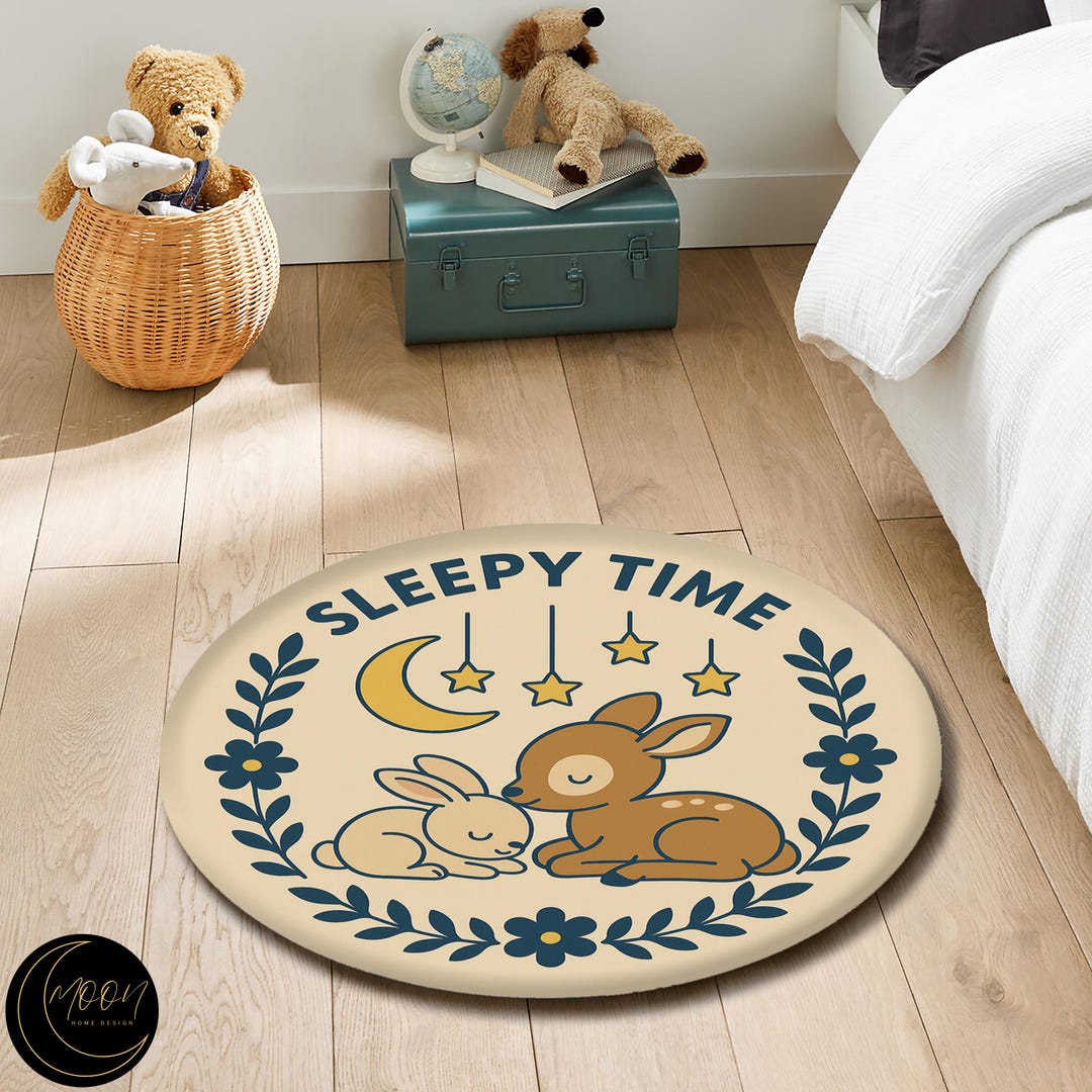 Forrest Friends Rug Sleepy Forest Friends Rug, Round Nursery Rug for Baby Room, Beige ...
