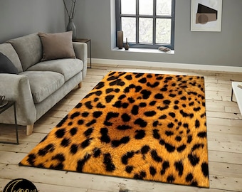 Leopard Print Rug: Animal Theme Polyester Cotton Carpet
