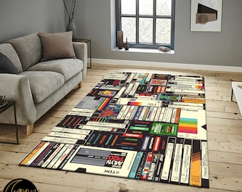 Retro Cassette Tape Rug: 90s Music Room Decor