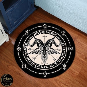 Baphomet Round Rug, Satanic Pentagram Round Rug, Horror Devil Rug, Devil Board Rug, Satanic Dark Skull Rug, Goatboi Rug, Satanic Decor