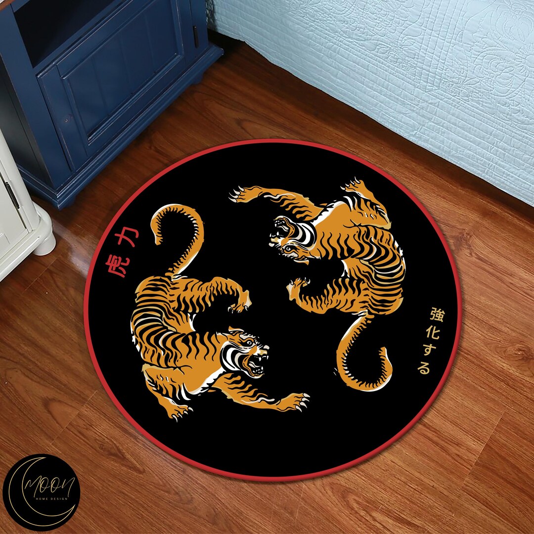 Round Tiger Rug: Japanese Eclectic Area Carpet - Etsy