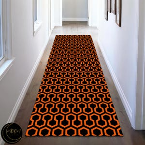 Black And Orange Overlook Hotel Rug, Vibrant Printed Hotel Hallway Runner, The Shining Rug Custom Design, Hotel Carpet, Popular Hotel Carpet