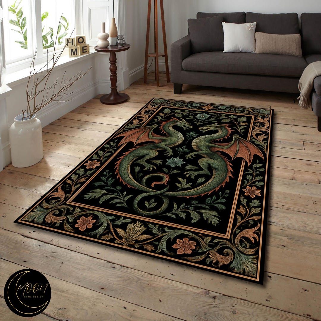 Medieval Dragon Rug: Gothic Fantasy Decor, Washable Carpet - Etsy