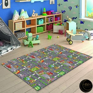 Stadsverkeerstapijt voor kinderen, kinderspeelgoed stadskaarttapijt, stadswegtapijt, gepersonaliseerd kindertapijt, antislip kindertapijt, kinderspeeltapijt, kindercadeau