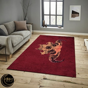 Demonic Skull Rug, Horror Skull Rug, Horned Skull Rug, Demon Skull Rug, Satanic Horned Skull Rug, Satan Theme Carpet, Satanic Area Rug