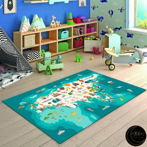 Tapis éducatif pour enfants, Tapis de jeu éducatif, Tapis de carte pour chambre d'enfants, Tapis de jeu pour enfants, Tapis antidérapant pour chambre d'enfants, Tapis éducatif pour enfants