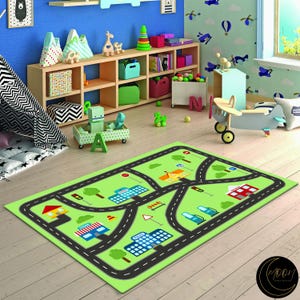 Kinderspeelgoed stadstapijt, kinderspeelgoed stadskaarttapijt, stadswegtapijt, gepersonaliseerd kindertapijt, antislip kindertapijt, stadswegtapijt, cadeau voor kinderen