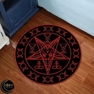 Satanic Pentagram Round Rug, Satanic Dark Skull Rug, Goatboi Rug, Satanic Decor, Baphomet Round Rug, Horror Devil Rug, Devil Board Rug