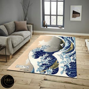 Kanagawa Patterned Carpet, Japanese Traditional Rug, Japan Abstract Carpet, Washbale Rug, Non Slip Rug, Kanagawa Rug, Japan Culture Decor