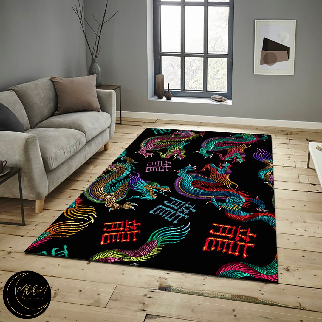 Japanese Dragon Area Rug: Floral Japan Style Carpet - Etsy