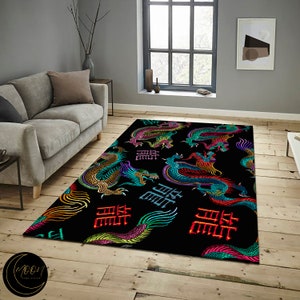 Alfombra de dragón japonés, alfombra de dragón floral, alfombra de estilo japonés, alfombra de vida japonesa, alfombra de dragón, alfombra tradicional de Japón, alfombra minimalista