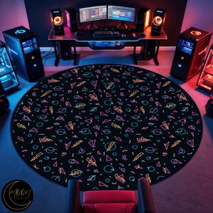 Arcade Round Rug: Spacey Gaming Room Carpet