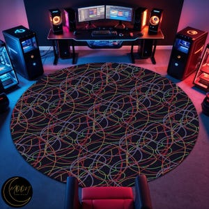 Vintage Arcade Round Rug: Game Room Polyester Carpet