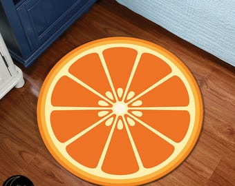Orange Scheibe runder Teppich: Zitrusfrüchte Muster, Kinderspielmatte