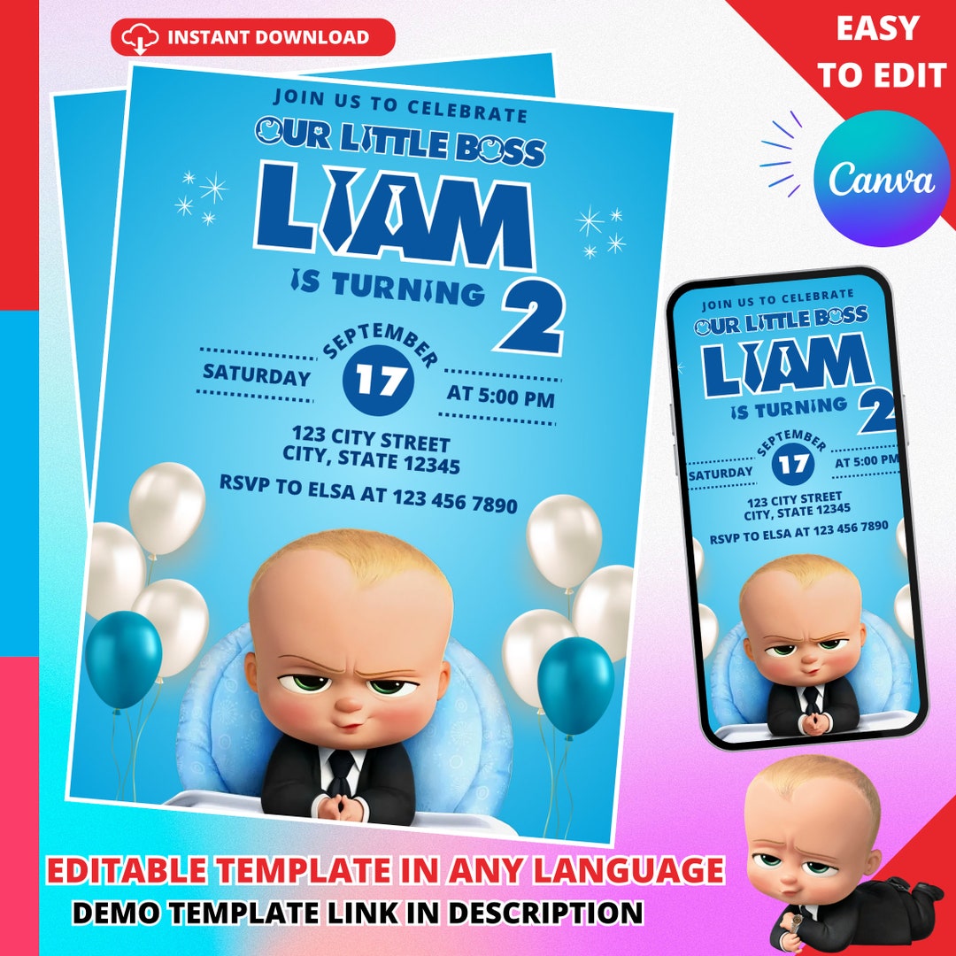 EDITABLE Baby Boss Boy Birthday Invitation Boy Boss Baby Etsy
