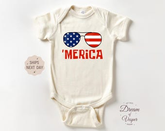 America Glasses Baby Outfit, Patriotic Baby Outfit, Cute Fourth of July Baby Bodysuit, USA Flag Glasses, Independence Day Baby Bodysuit