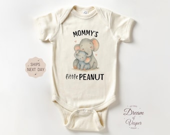 Mommy's Little Peanut Baby Outfit, Cute Elephant Baby Bodysuit, Natural Animal Baby Outfit, Sweet Baby Shower Gift for Mom, Cute Gift