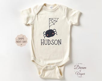 Personalized Spider Baby Outfit, Cute Halloween Bodysuit, Custom Name Baby Outfit, Spooky Infant Clothes, Baby Shower Gift