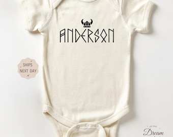 Custom Name In Runes Alphabet Viking Baby Onesie®, Norse Personalized Futhark Runes Baby Bodysuit, Custom Announcement Baby Onesie®