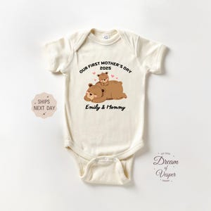 Our First Mother&#39;s Day Baby Onesie®, Custom Funny Mama Bear Onesie®, Cute Natural Baby Bodysuit, Personalized Mother&#39;s Day Onesie®