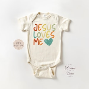 Jesus Loves Me Baby Onesie®, Religious Christian Onesie®, Religious Bodysuit, Baby Shower Gift, Natural Baby Onesie®, Announcement Onesie®