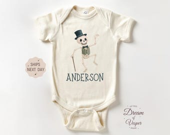 Personalized Gentleman Skeleton Baby Outfit, Funny Halloween Baby Bodysuit, Custom Name Baby Outfit, Spooky Baby Clothes, Cute Fall Gift