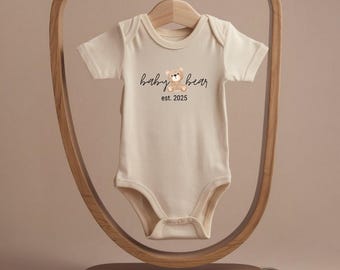 Baby Bear Outfit - Announcement Bear Bodysuit - Trendy Natural Baby Outfit - Personalized Baby Outfit - Baby Shower Gift