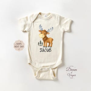 Personalized Woodland Moose Baby Onesie®, Cozy Woodland Bodysuit, Moose Baby Outfit, Baby Shower Gift, Coming Home Gift, Cute Deer Onesie®