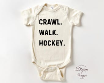Hockey Baby Bodysuit Brand, Crawl Walk Hockey Baby Bodysuit, Cute Little Hockey Fan Baby Outfit, Funny Sports Baby Gift