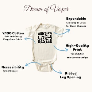 Auntie's Little Bestie Outfit, Cute Gift From Aunt, Family Baby Bodysuit, I Love My Aunt Outfit, Retro Baby Outfit, Baby Shower Gift image 3