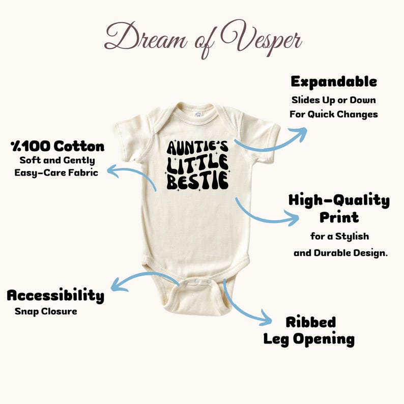 Auntie's Little Bestie Outfit, Cute Gift From Aunt, Family Baby Bodysuit, I Love My Aunt Outfit, Retro Baby Outfit, Baby Shower Gift image 3