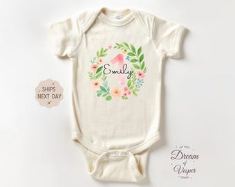 Personalized First Birthday Girl Baby Outfit, One Baby Bodysuit, Custom Birthday Baby Bodysuit, First Birthday Gift, Wild Flower Outfit