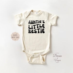 Auntie's Little Bestie Outfit, Cute Gift From Aunt, Family Baby Bodysuit, I Love My Aunt Outfit, Retro Baby Outfit, Baby Shower Gift image 1