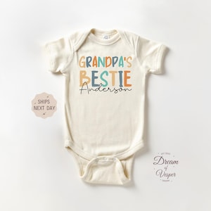 Personalized Grandpa&#39;s Bestie Onesie®, Custom Name Onesie®,  I Love Grandpa Baby Bodysuit, New Grandfather Gift, Adorable Baby Clothes