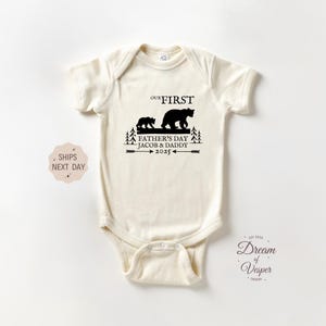 Personalized Our First Father&#39;s Day Baby Onesie®, Cute Bear First Father&#39;s Day Bodysuit, Fathers Day Onesie®, Funny Custom Baby Gift Onesie®
