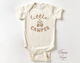 Little Camper Baby Bodysuit, Cute Camping Theme Bodysuit, Adventure Baby Outfit, Natural Neutral Baby Clothes