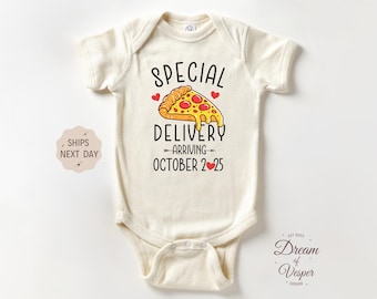 Special Delivery Pizza Baby Outfit, Announcement Baby Outfit, Custom Due Date Bodysuit, Personalized Valentines Pregnancy Announce Outfit