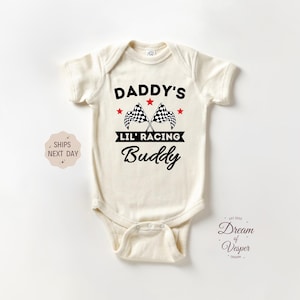 Daddy&#39;s Little Racing Buddy Baby Onesie®, Baby Shower Gift, Racing With Daddy Onesie®, New Dad Outfit, Newborn Onesie®, Garage With Daddy