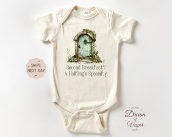Funny Halfling Outfit, Second Breakfast? A Halfling’s Specialty Outfit, Cute Fantasy Baby Bodysuit, Natural Baby Outfit, Baby Shower Gift
