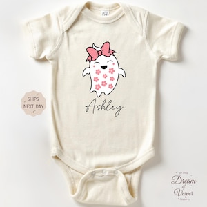 Personalized Girls Halloween Onesie®, Custom Retro Halloween Natural Bodysuit, Cute Fall Baby Girl Onesie, Cute Halloween Baby Gift