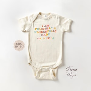 I Am Fearfully And Wonderfully Made Onesie®, Christian Baby Bodysuit, Religious Baby Onesie®, Psalm 139:14 Onesie®, Retro Baby Onesie®