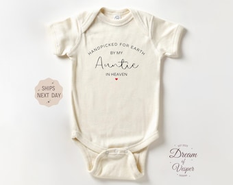 Conjunto "Elegido a mano para la Tierra por mi tía en el cielo", body de bebé "Elegido a mano por mi tía", conjunto "Tía en el cielo", lindo regalo para baby shower