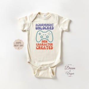 Achievement Unlocked Onesie®, New Character Created Onesie®, Retro Gaming Baby Reveal Bodysuit, Video Game Baby Onesie® Gaming Lover Onesie®