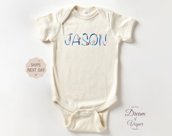 Personalized Space Name Baby Outfit, Custom Cosmic Baby Bodysuit, Galaxy Baby Shower Gift, Cute Planet Letter Outfit, Natural Baby Clothes
