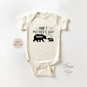 Our First Mothers Day Baby Onesie®, Personalized 1st Mothers Day Bodysuit, Custom Newborn Natural Baby Onesie®, Cute Bear Onesie®, Baby Gift