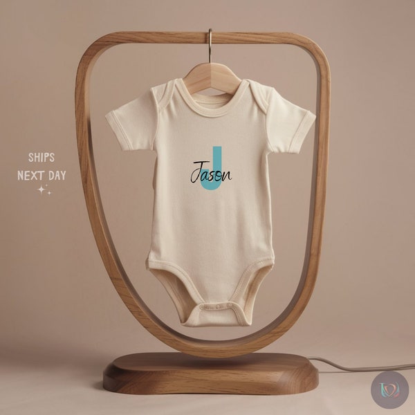 Personalized Announcement Baby Onesie® - Custom Name Initial Onesie® - Natural Baby Onesie® - Newborn Baby Bodysuit