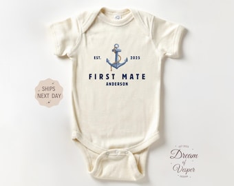 Custom Name First Mate Anchor Baby Outfit, Sailor Outfit, Baby Boating Bodysuit, Anchor Outfit, Baby Announcement Outfit, Summer Outfit