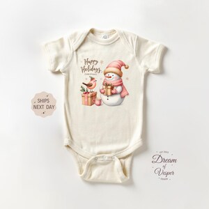 Happy Holidays Christmas Onesie® - Cute Christmas Baby Onesie® - Natural Christmas Bodysuit - Christmas Gift - My First Christmas Onesie®
